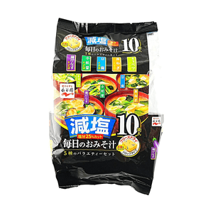 마이니치노 미소시루 게넨 - 저염 인스턴트 된장국, 5가지 맛 모음, 10팩, 1.79온스