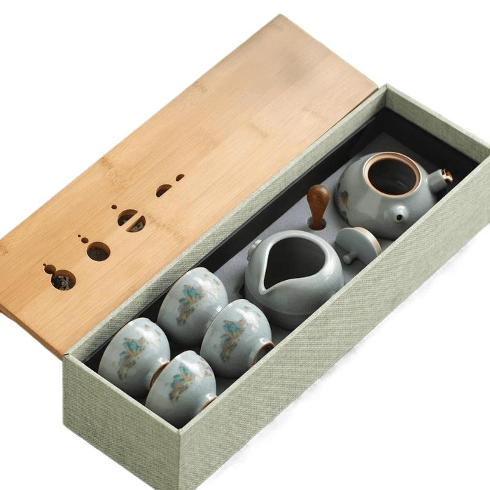 Newly Released Set Of Ru Porcelain Tea Ware From The Forbidden City, With One Pot And Four Cups, 140ml