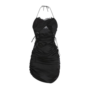 美國 PinklemonLA 純欲風蕾絲花邊冰絲薄款吊帶誘惑睡衣睡裙睡袍 - 黑色