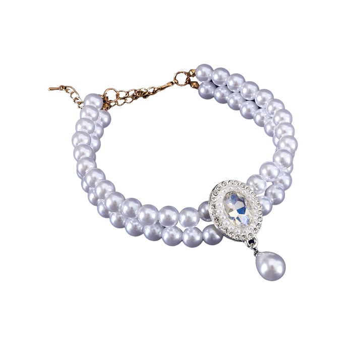 New Double layer Pearl Pet Light Luxury Noble Exquisite Necklace Double Layer Pearl Gemstone White M