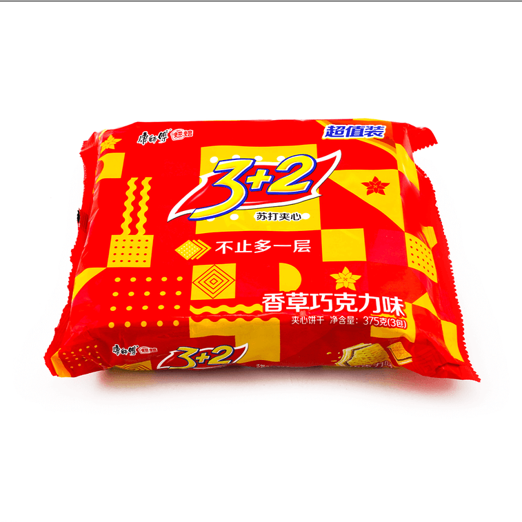 康師傅 3+2蘇打夾心餅乾 香草巧克力口味 三連包 375g 4