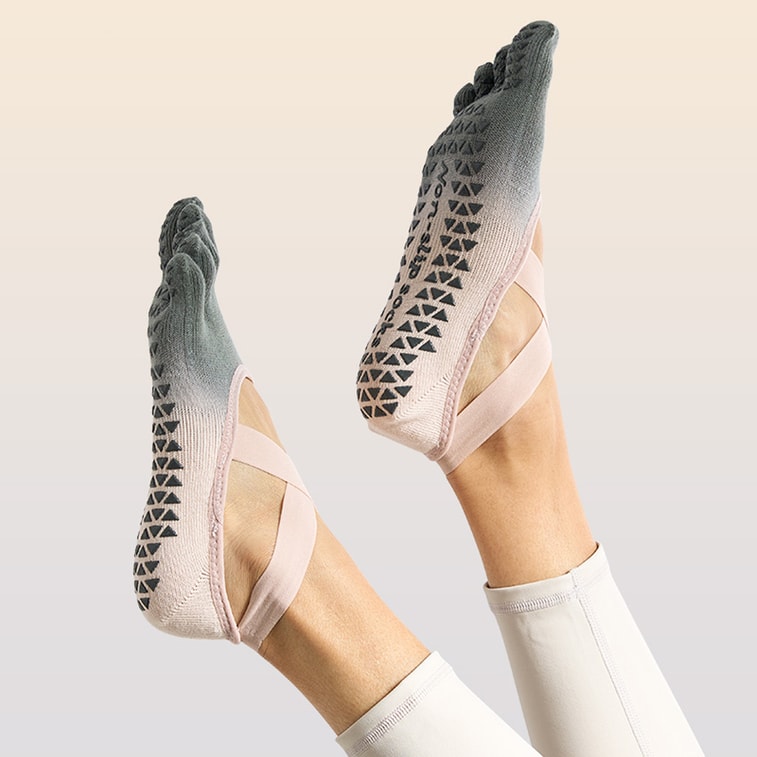 New Gradient Strap Anti Slip Five Finger Sports Yoga Socks Pink And Ash M 8