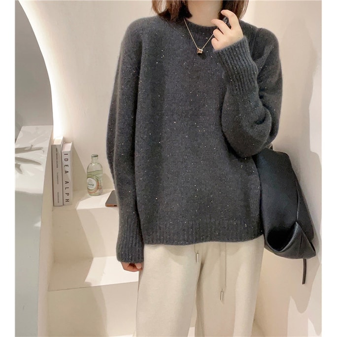 Autumn And Winter New Fashionable Knitted Bottom Shirt Dark Grey