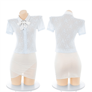 Transparent Secretary Suit Sexy Hip Miniskirt Uniform Temptation Sexy Lingerie 1 piece + Transparent Stockings 1 pair