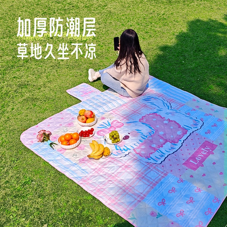 FOXTAIL 卡通便携野餐垫 露营垫 户外地垫 防水 防潮 便携 折叠 郊游 居家-粉衣小狗 中号(150*200cm)1个* 4