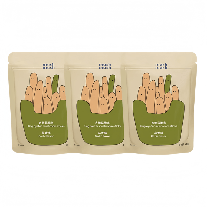 【中国直邮】 MUSHMUSH 杏鲍菇脆条蘑菇脆办公室解馋休闲食品蒜香味25g*3袋