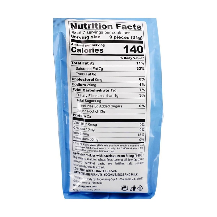 義大利GASTONE LAGO 無糖榛果威化餅乾 213g 13