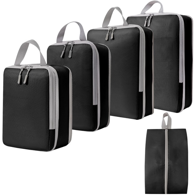 Travel Organizer Bag Toiletries Cosmetic Storage Bag Clothes Shoes Luggage Travel Bag Black 5 Pcs