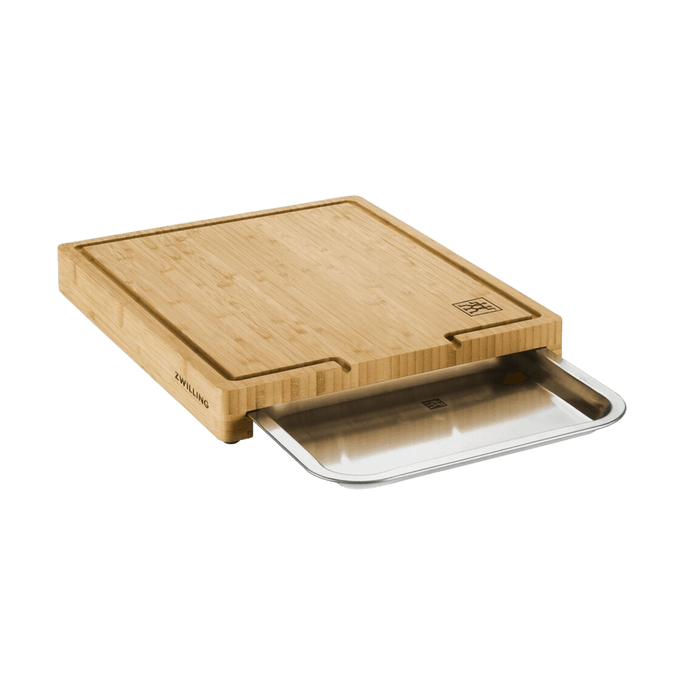 德国ZWILLING双立人 竹菜板切菜板 带不锈钢托盘抽屉 15.5" x 12" 