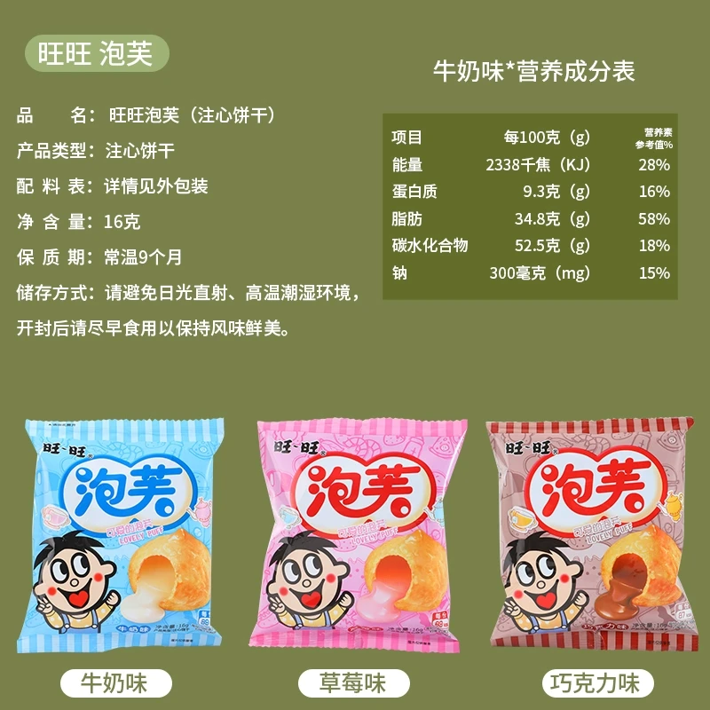 【中国直邮】 台湾 旺旺 泡芙球儿童解馋小零食休闲食品小吃 牛奶、草莓、巧克力各一包 16g*3包