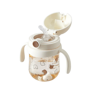 Baby straw cups children's water cups learning to drink cup PPSU Khaki Bear 240mL