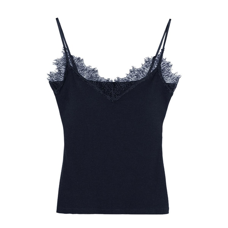 Lace Eyelash Trim Cami Top With Built In Bra Wool Fleece Lined