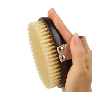 [중국 직배송] HSPM 소프트 멧돼지털 바디 드라이 브러시, 목욕 브러시, 피부 클렌징 및 각질 제거 샤워 브러시, 타원형 순수 멧돼지털 [표준 손잡이형 디자인] 1개