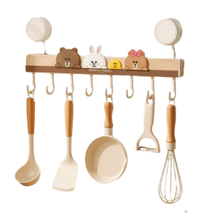 Long Row Suction Cup Kitchen Hooks – No Drilling Required Wall-Mounted Rod, Multi-Functional Storage Rack For Spatulas And Spoons [1 Pack] Long Row Suction Cup Hooks – Waving Design
