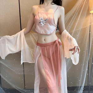 Sexy Lingerie Republic Of Hanfu See-Through Classical Belly Wrap Four-Piece Set Beige 1pack
