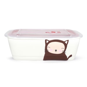GINKGOHOME Microwavable Ceramic Bento Box With Seal Rectangular Shape With Dividers - Brown Kitten 24oz