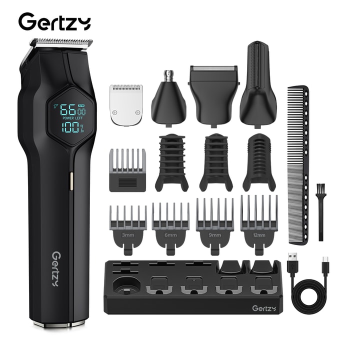 Hair Clipper Grooming Kit IPX7 Waterproof USB Rechargeable Black