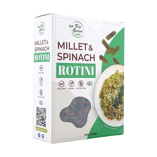 Millet & Spinach Rotini, 8.81 oz 【Vegan】【Gluten Free】
