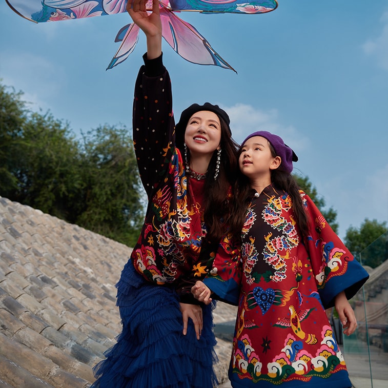 【中国直邮】年衣董璇同款女童花龙百变旗袍裙冬新款中式宝宝国风礼服加绒 年衣红 110CM 8