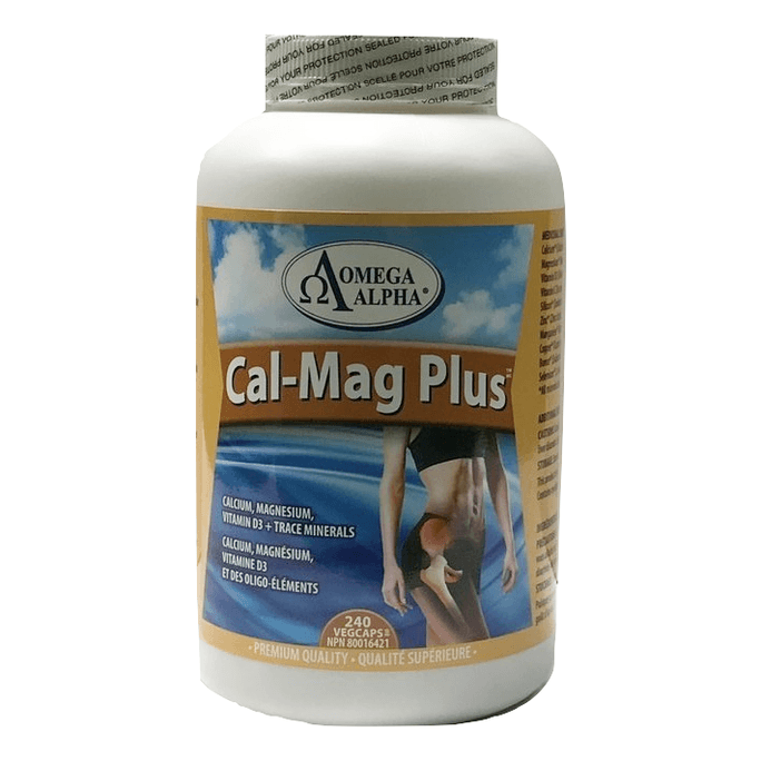 Canadian Omega Alpha Cal-Mag Plus 뼈 공급원 - 뼈를 강화하고 흡수가 용이합니다 - 칼슘과 마그네슘의 액체 공급원 + 비타민 D + 미량 원소 240 캡슐