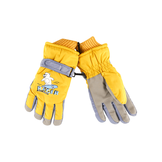 Kids Fleece Lined Ski Gloves Waterproof Snow Gloves Touchscreen Yellow 8~12 years old