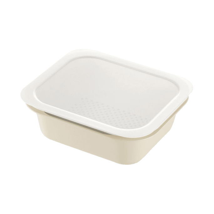 日本Richell 利其尔 矩形带盖多用保鲜餐盒象牙白 L 1套(盖子&滤水盒餐盒)