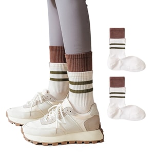 Women's Yoga Socks Double Layer Mid-Calf Socks Antibacterial Deodorant Sports Socks Apricot Size F 1 Pair