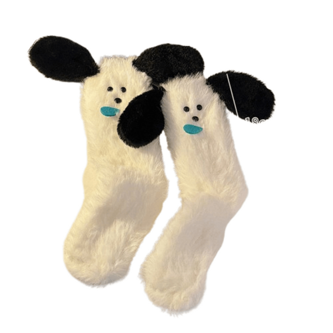 Autumn and winter plush cute imitation mink mid-tube socks thickened scrawl dog 1 pair