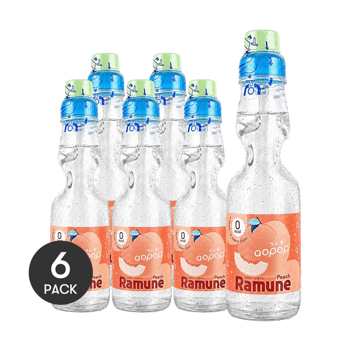 0 Calories Ramune Japanese Marble Soda, Peach Flavor, 6.76 fl oz *6【6 Packs】【 0 Sugar 0 Fat】