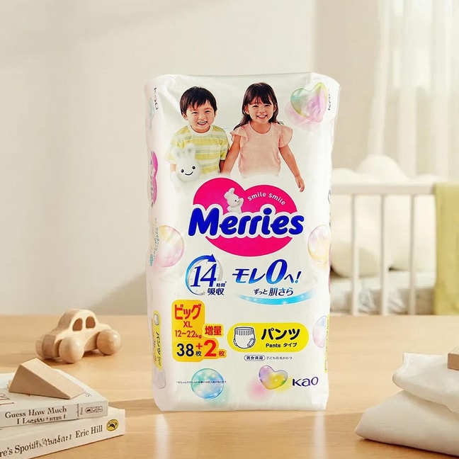 日本KAO花王 拉拉裤 XL号 12-22kg 40枚入 MERRIES妙而舒 婴儿学步裤 男女通用【新旧包装随机发】新版本40片 旧版本44片