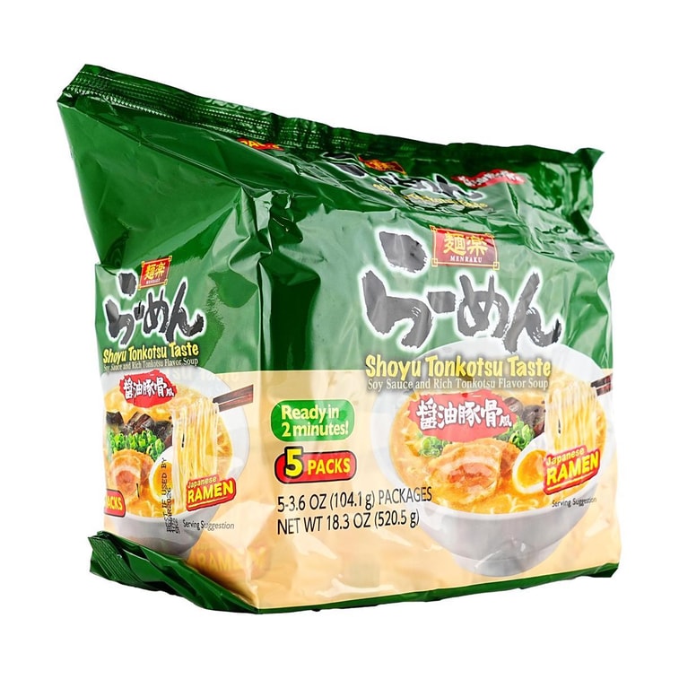 멘라쿠 일본 라면 - 즉석면, 쇼유 돈코츠 맛 - 간장과 진한 돈코츠 맛 국물, 5개입, 18. 5