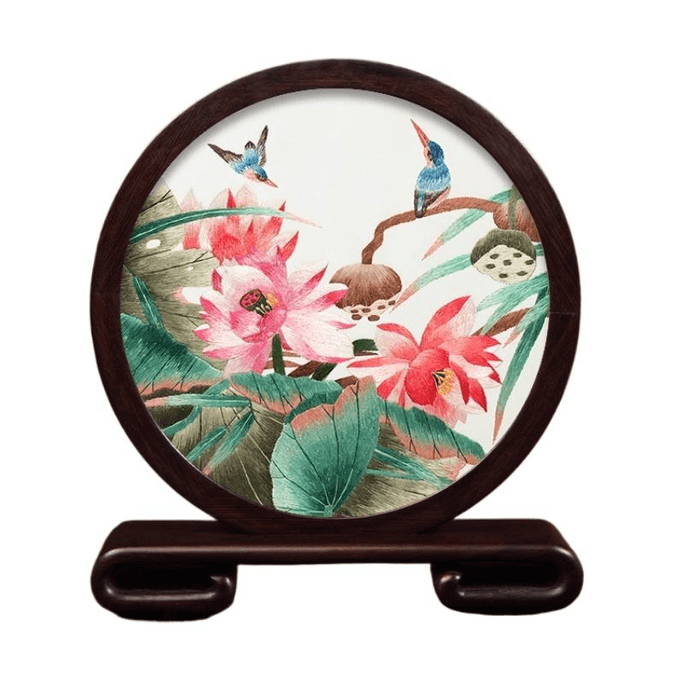 Su Embroidery Silk Silk Silk Embroidery Ornament Lotus And Emerald Bird 21.5 * 24 * 4.5cm