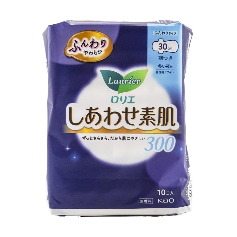 日本KAO花王 LAURIER乐而雅 F超柔软系列 超长量多棉柔卫生巾 温和无刺激 夜用300mm 10片入 4