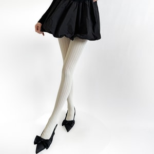 New Autumn Wide Stripe Vertical Pattern Slimming And Slightly Pressed Thin Style Bottom Pantyhose 1 Pair Milk White F