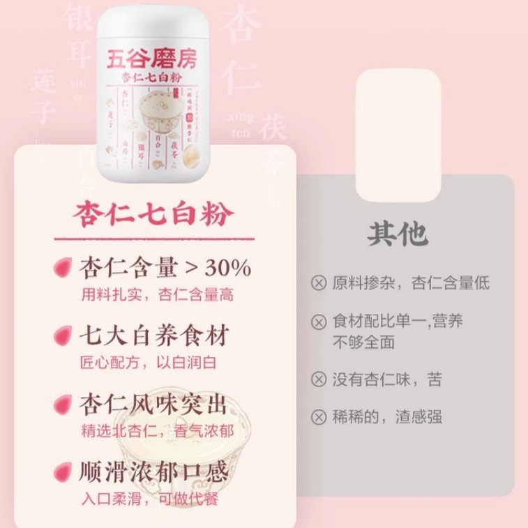 【中国直邮】 五谷磨房 杏仁七白饮美白银耳百合杏仁粉代餐冲调谷物粉营养早餐 546g 4