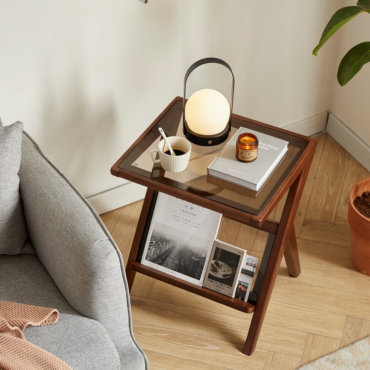 Z-Shaped Wood Side Table With Removable Glass Top - A Contemporary