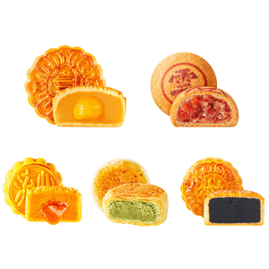 Mooncake 5 Pack 300g 5 Flavors Lotus Egg Lava Custard Ham Red Bean Matcha Mid Autumn Pastry Snack