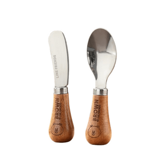 Brown Bear Spreader Breading Spatula (2 pcs set) Standable Butter Knife*1+Standable Fruit Spoon*1