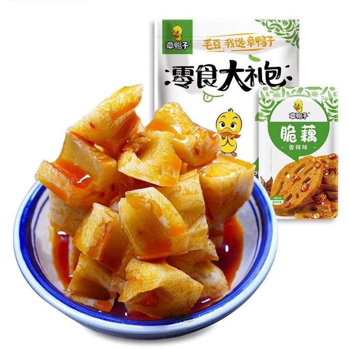 【中国直邮】 章鸭子 香辣莲藕卤味藕丁麻辣零食藕丁下饭菜素食5包约100g开袋即食黑鸭味