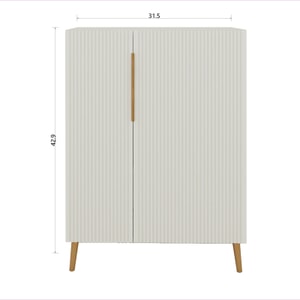 Modern Sideboard Cabinet Ancient White 31.5x16.5x42.9in【Nordic Style】Fluted Doors, Gold Handles, Double-Door Storage, Adjustable Shelves, Elevated Legs【Entryway·Dining·Living Room】Versatile Organizer
