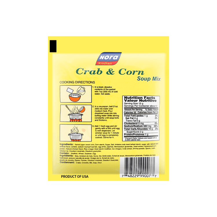 Nora Kitchen- Chinese Style Crab & Corn Soup Mix, 2.12oz (60g), pack of 1