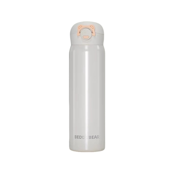 316 Stainless Steel Thermos Cup Flip Lid Insulated Bottle Leakproof Travel Mug Pearl White 470ml