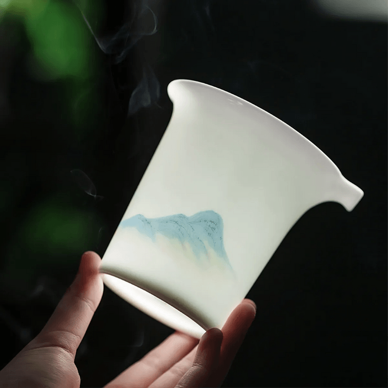 Jingdezhen Linglong Ceramic Gaiwan Tea Set 1 Gaiwan 1 Fair Cup 4 Cups Landscape Design 12