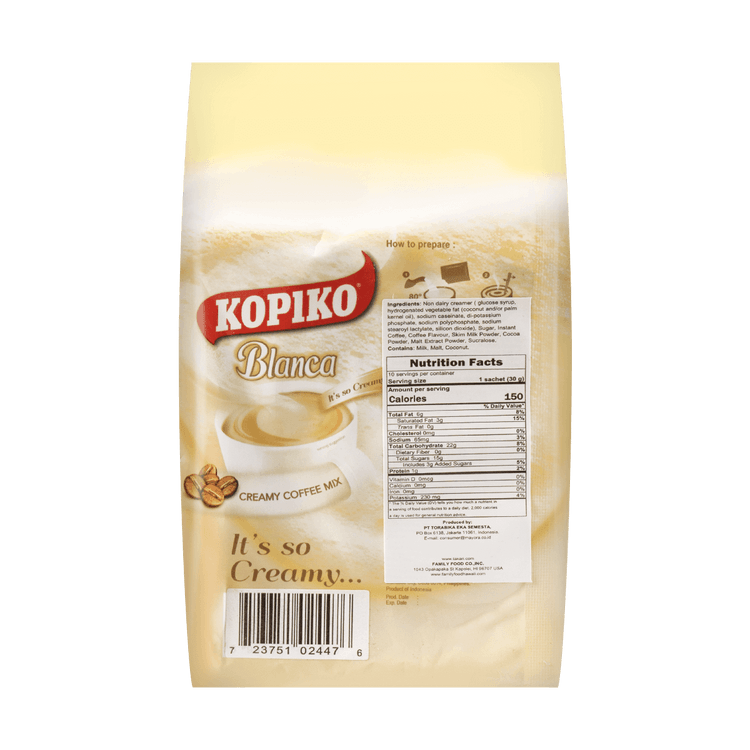Kopiko - Instant 3 in 1 Blanca Coffee Mix - 10 Sachet / Packet Bag - 30 G