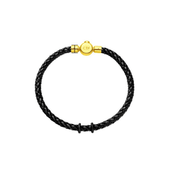 Chow Tai Fook Trendy Black Round Drum Steel Clasp Lucky Bead Woven Couple Bracelet, Minimalist & Elegant, 18.75 Cm