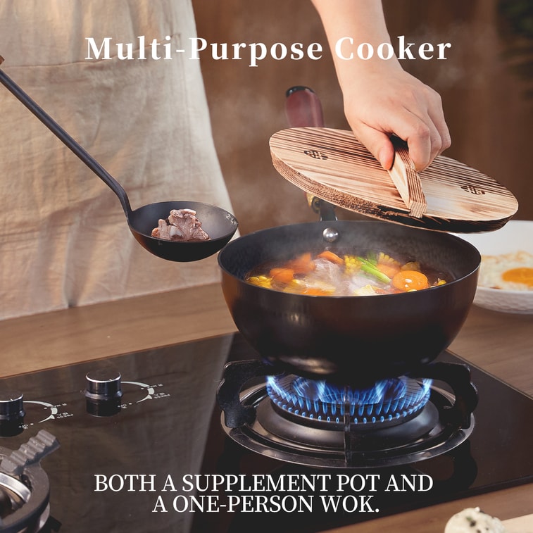 22CM Hammered Iron Milk Pot + 13cm Oil Splashing Pan – Compact Cooking Set with Mini Spatula 3
