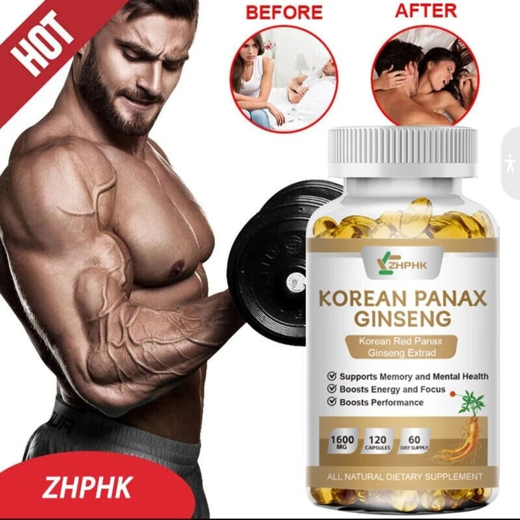 Korean Red Panax Ginseng - 120 Capsules - Extra Strength 1600mg Highest Potency 3