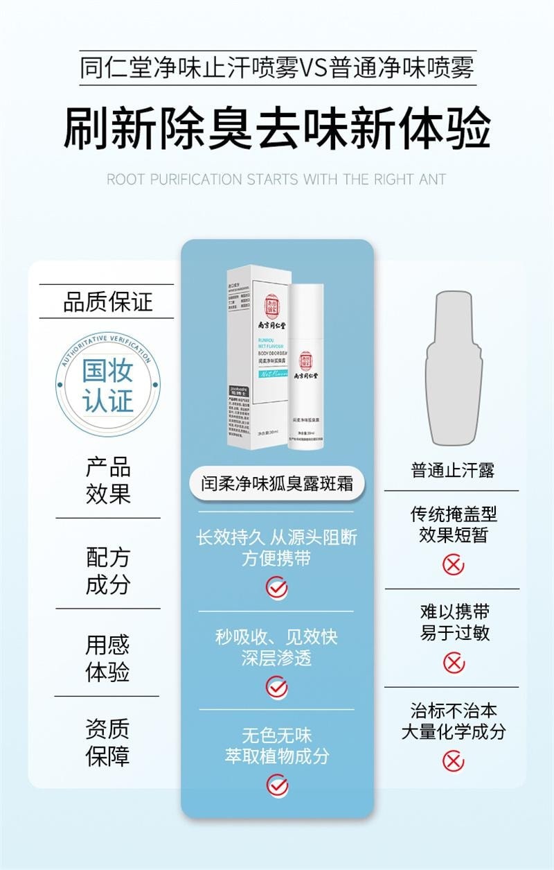 南京同仁堂 去狐臭止汗腋臭除臭狐臭净腋下喷雾持久香体露女男 30ml/瓶