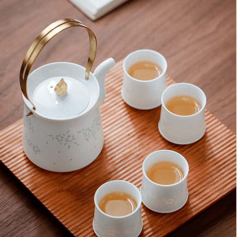 Jingdezhen Linglong Ceramic Tea Set 1 Teapot 1 Fair Cup 4 Cups, 1 Set 5