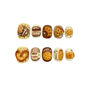 Fancy Jasmine 【曲奇饼干】曲奇饼干面包甜品纯手工穿戴甲 卡通立体可拆卸手绘可爱爆款(短款)S码 1套(附赠美甲四件套+牛皮纸果冻胶)